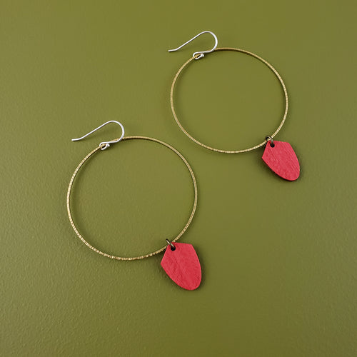 Bek Wooden Hoop Earrings- Classic Red