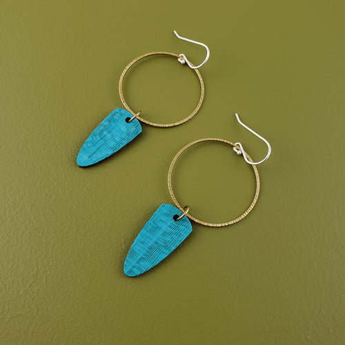 Mari Wooden Hoop Earrings- Aqua