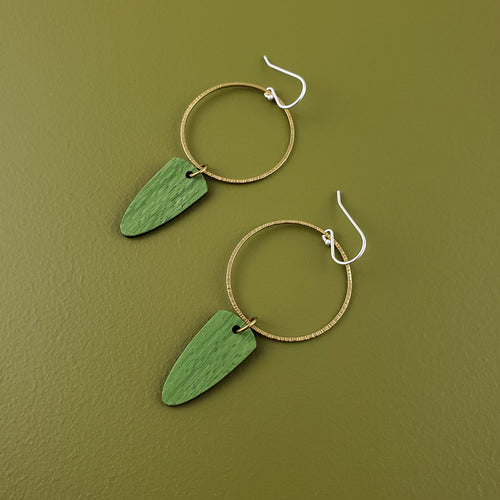 Mari Wooden Hoop Earrings- Lime