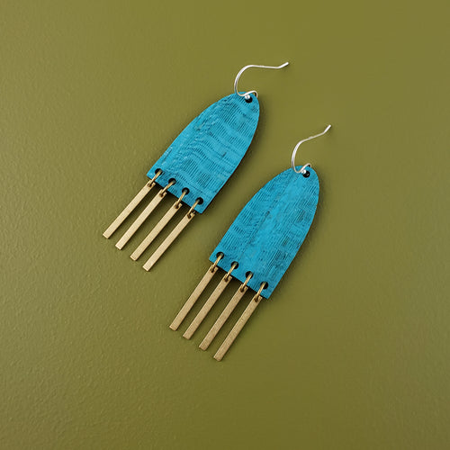 Lor Wooden Fringed Earrings- Aqua