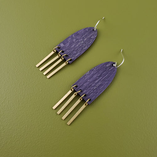 Lor Wooden Fringed Earrings- Ultraviolet