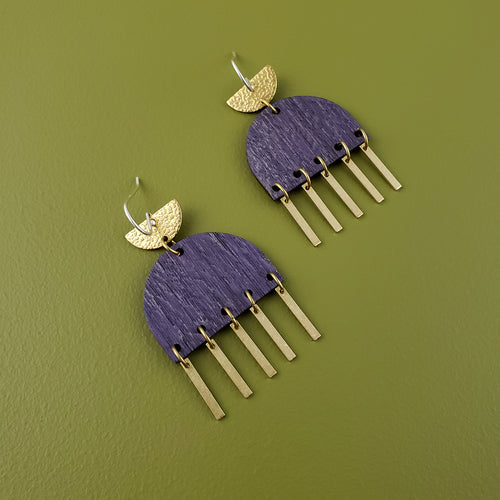 Liz Wooden Fringed Earrings- Ultraviolet