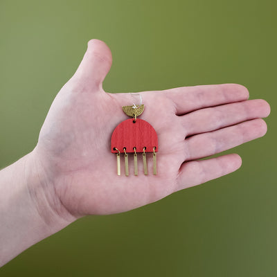 Liz Wooden Fringed Earrings- Classic Red