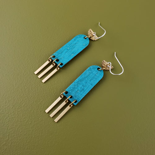 Jean Wooden Fringed Earrings- Aqua