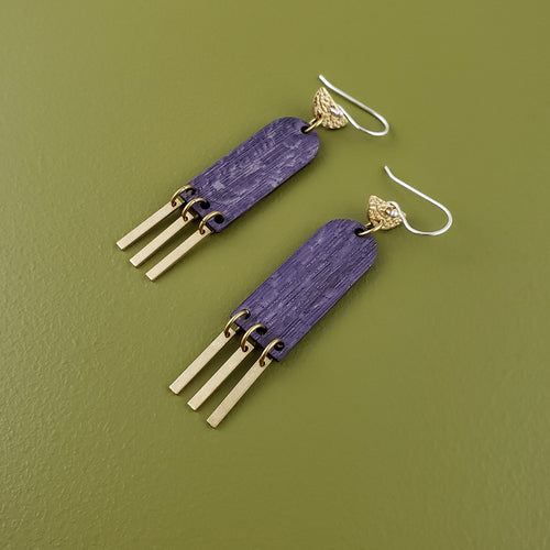 Jean Wooden Fringed Earrings- Ultraviolet