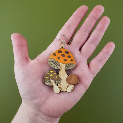 Merry Mushrooms Wooden Inlay Earrings