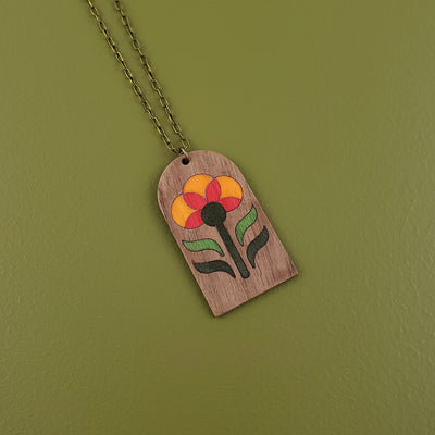 Imaginary Flowers Necklace- Retro Walnut