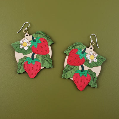 Strawberries Wooden Inlay Earrings