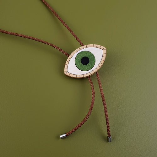 Eye Wooden Inlay Bolo Tie - Green