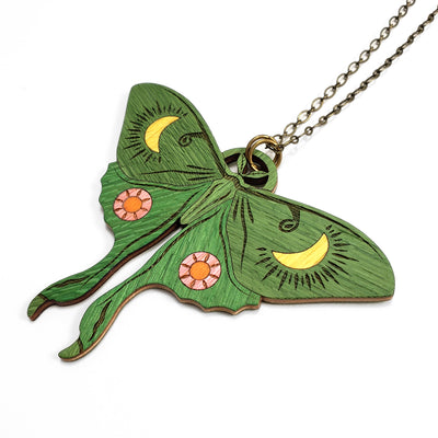 Luna Moth Wooden Inlay Necklace