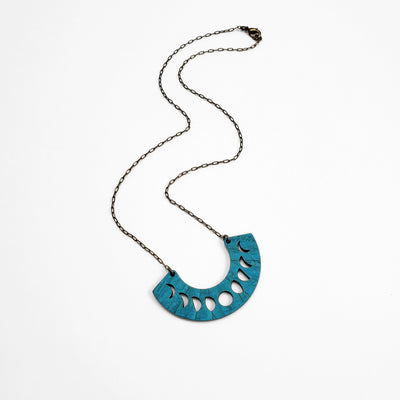 Moonphase Wooden Inlay Necklace - Aqua