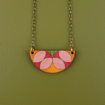 Patchwork Wooden Inlay Necklace - Pink