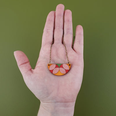 Patchwork Wooden Inlay Necklace - Pink